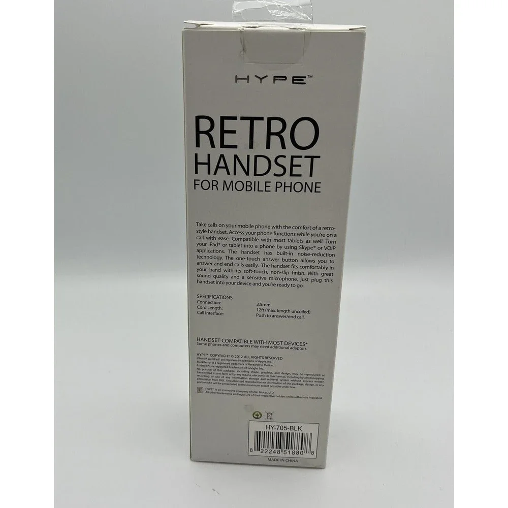 Hype Retro Handheld Handset for Mobile Phone One Touch Answer HY 705‎ BLK Black